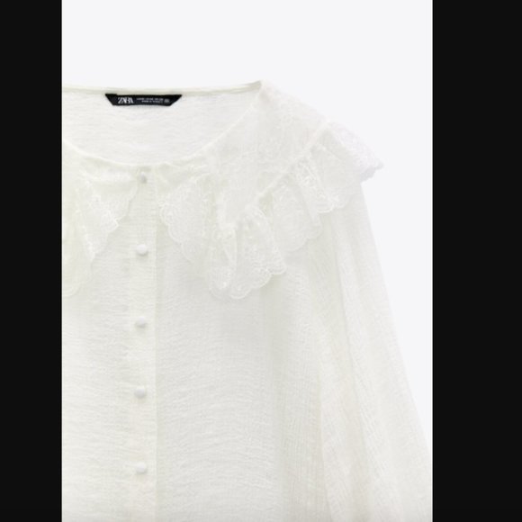 Zara Combination Lace Shirt Ecru Sz XS NWT - Picture 7 of 7